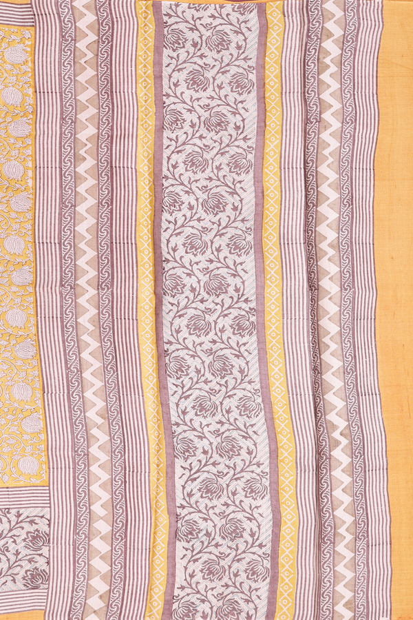 Tussar Silk Saree In Yellow With Floral Design