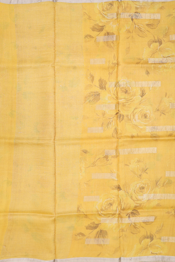 Tussar Silk Saree In Yellow With Floral Design