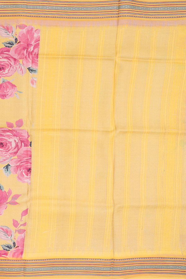 Tussar Silk Saree In Yellow With Floral Design