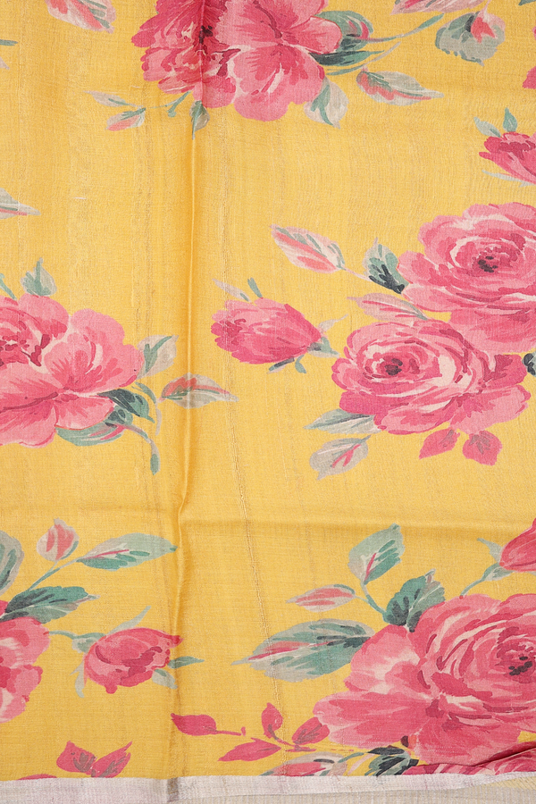 Tussar Silk Saree In Yellow With Floral Design