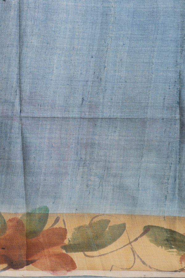 Tussar Silk Saree In Yellow With Floral Design