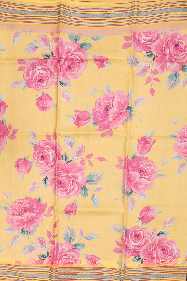 Tussar Silk Saree In Yellow With Floral Design