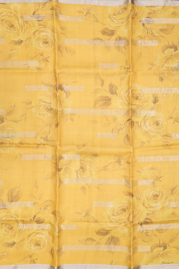 Tussar Silk Saree In Yellow With Floral Design