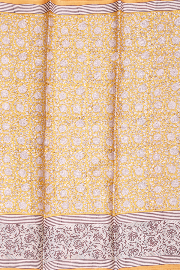 Tussar Silk Saree In Yellow With Floral Design