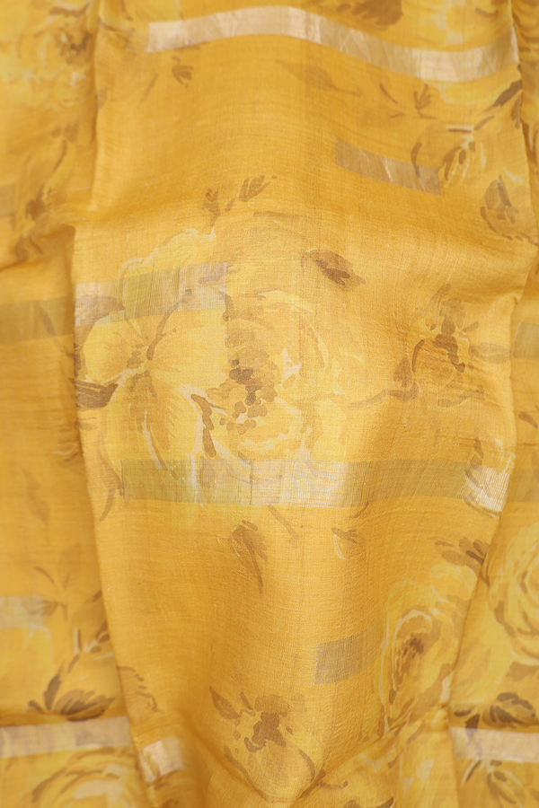 Tussar Silk Saree In Yellow With Floral Design