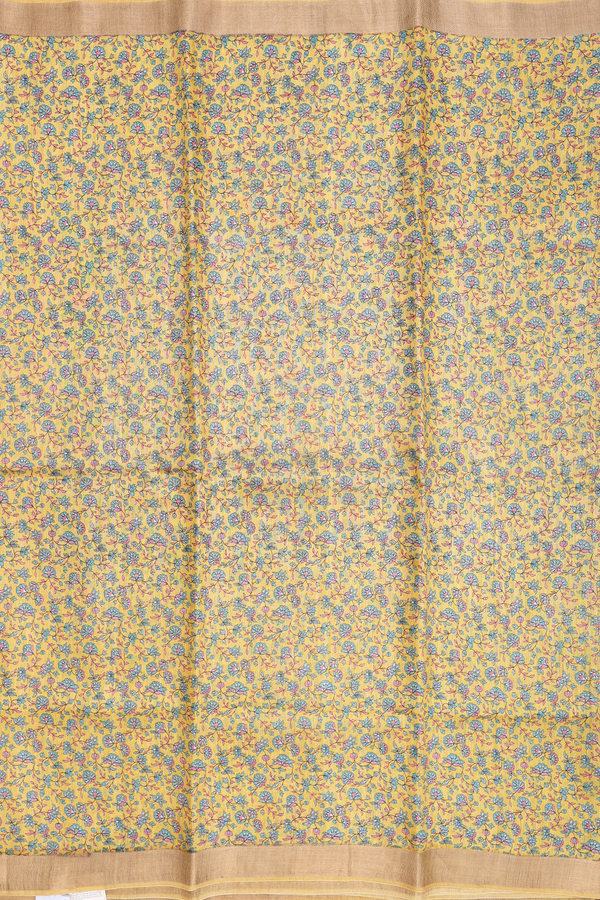 Tussar Silk Saree In Yellow With Floral Design
