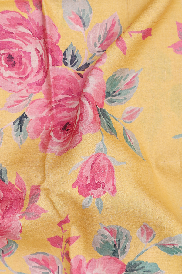 Tussar Silk Saree In Yellow With Floral Design