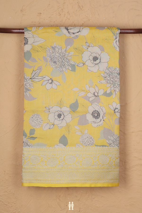 Tussar Silk Saree In Yellow With Floral Printed Design
