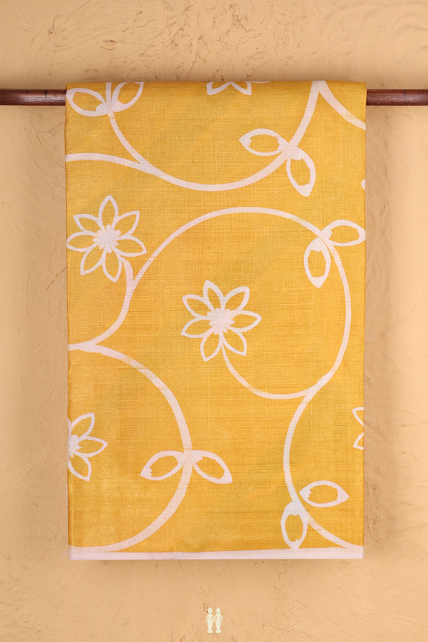 Tussar Silk Saree In Yellow With Floral Printed Design