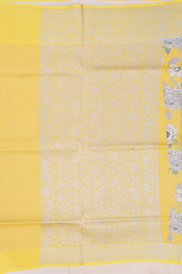 Tussar Silk Saree In Yellow With Floral Printed Design