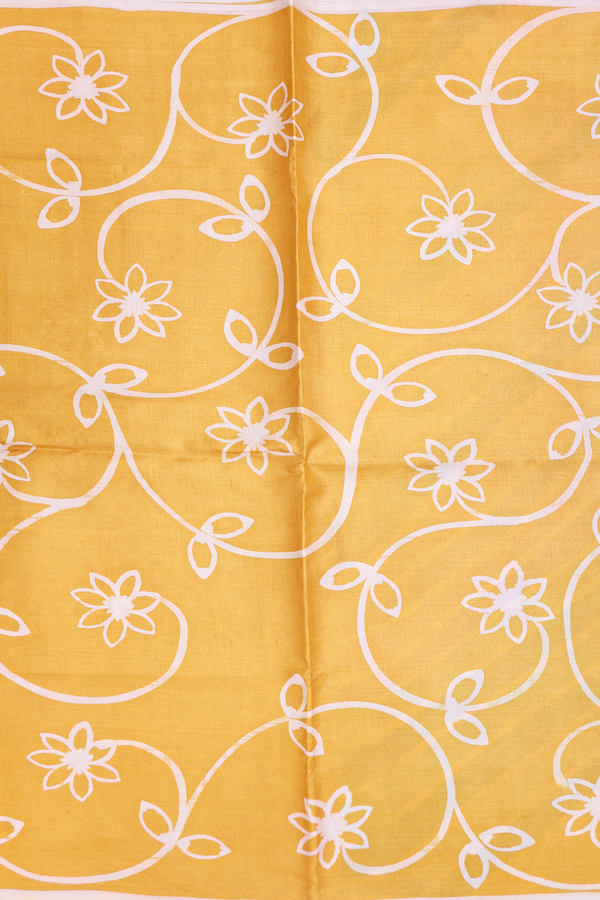 Tussar Silk Saree In Yellow With Floral Printed Design