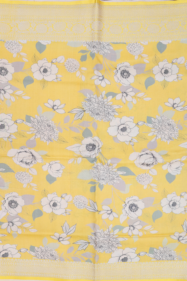 Tussar Silk Saree In Yellow With Floral Printed Design