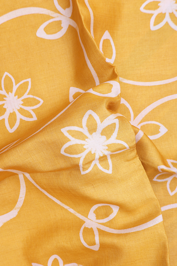 Tussar Silk Saree In Yellow With Floral Printed Design