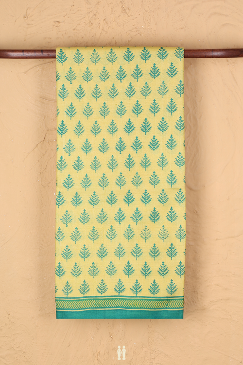 Tussar Silk Saree In Yellow With Printed Design