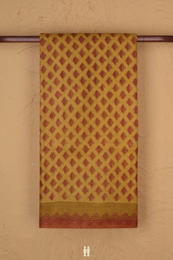 Tussar Silk Saree In Yellow With Printed Design