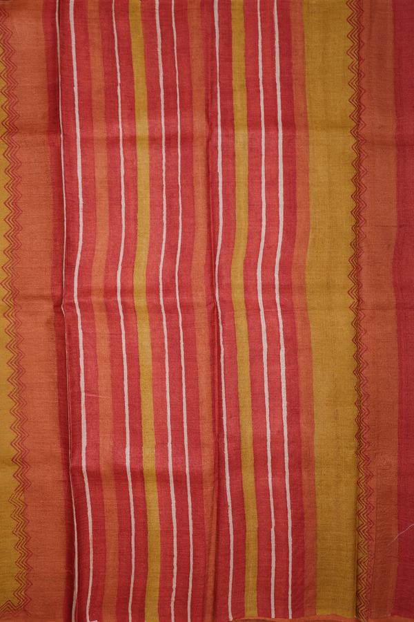 Tussar Silk Saree In Yellow With Printed Design