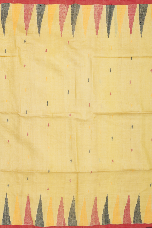 Tussar Silk Saree In Yellow With Threadwork Buttas