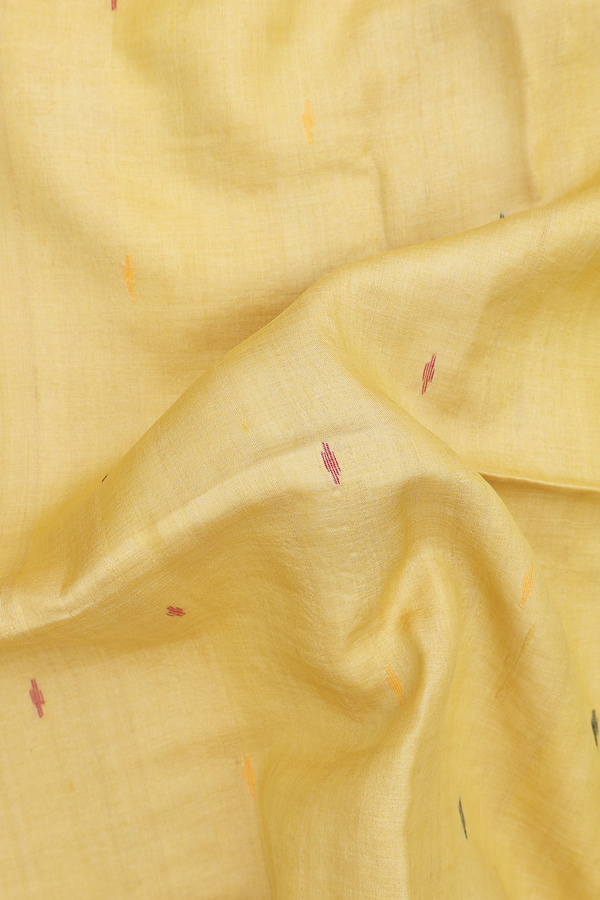 Tussar Silk Saree In Yellow With Threadwork Buttas