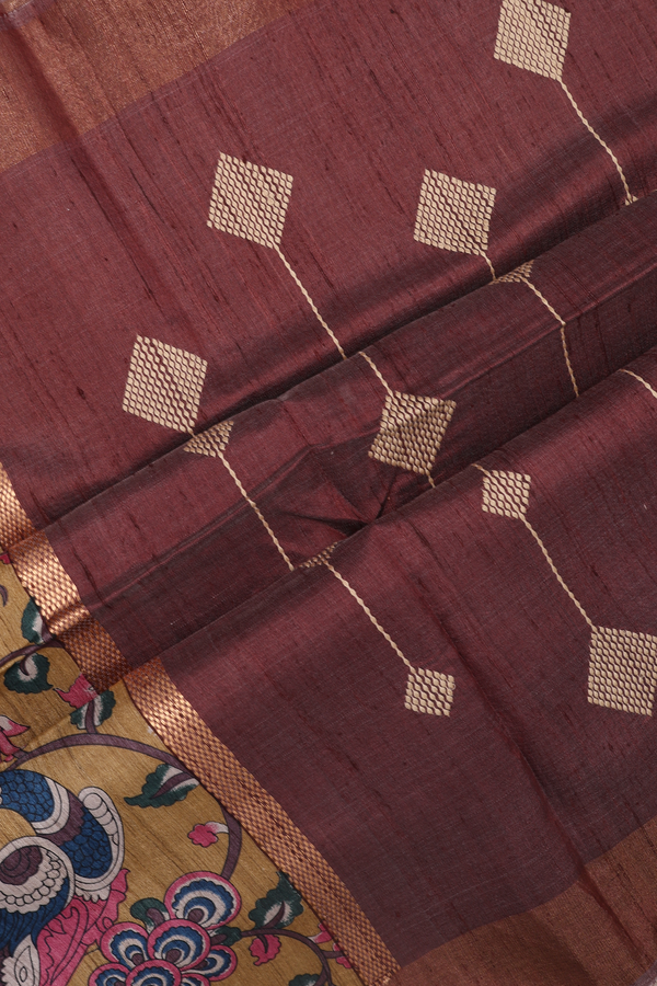 Tussar Silk Saree Mustard Yellow With Peacock Floral Design