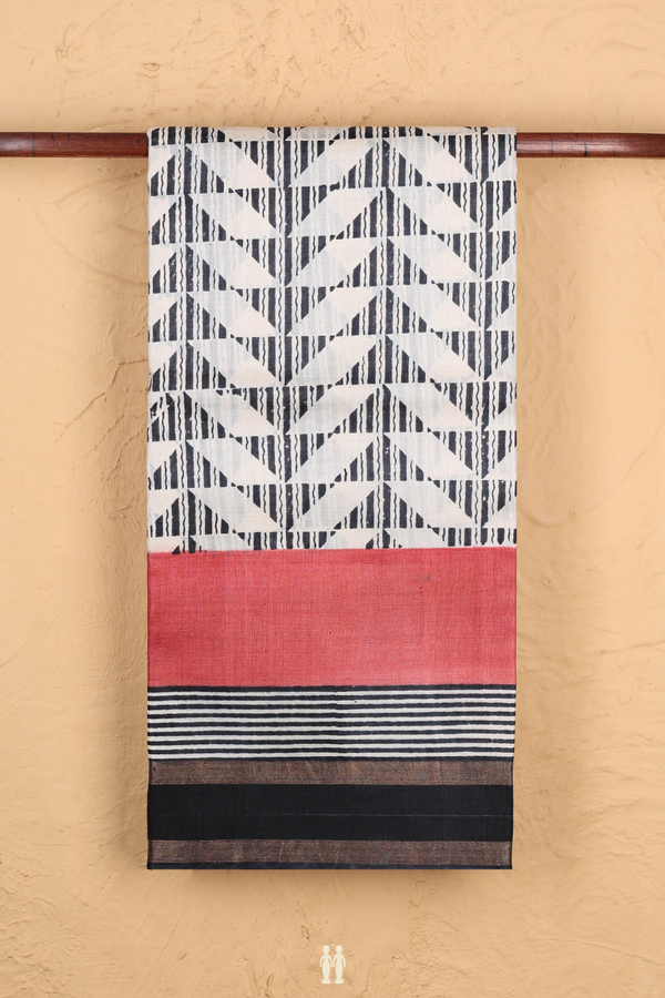 Tussar Silk Saree White With Printed Design