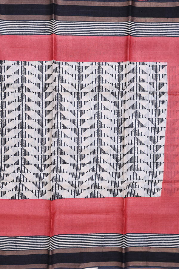 Tussar Silk Saree White With Printed Design