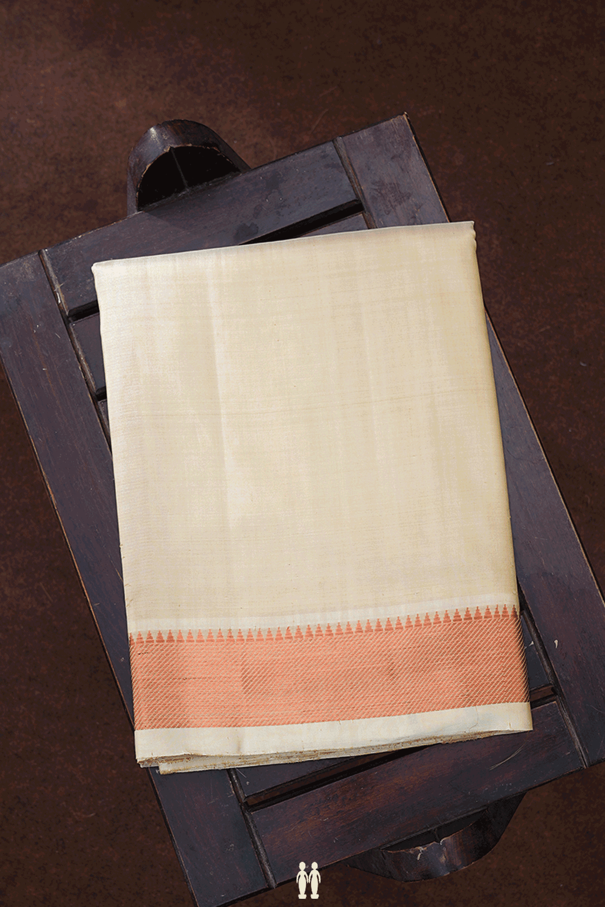 Twill Weave Border Beige Silk Dhoti With Angavastram Set