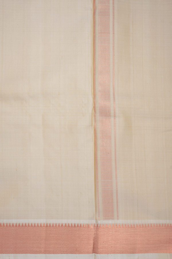 Twill Weave Border Beige Silk Dhoti With Angavastram Set