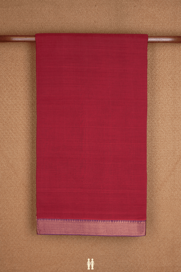 Twill Weave Border Plain Cherry Red Mangalagiri Cotton Saree