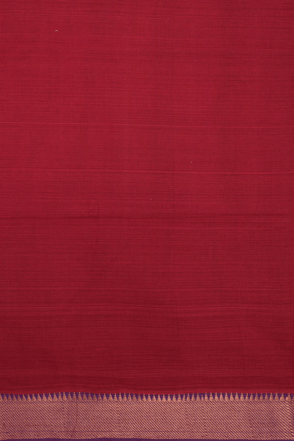 Twill Weave Border Plain Cherry Red Mangalagiri Cotton Saree