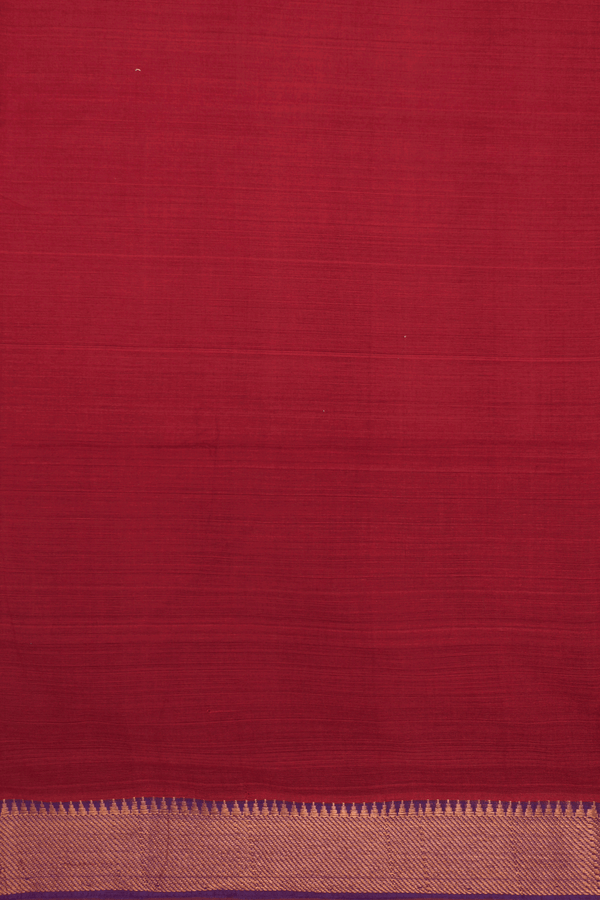 Twill Weave Border Plain Cherry Red Mangalagiri Cotton Saree