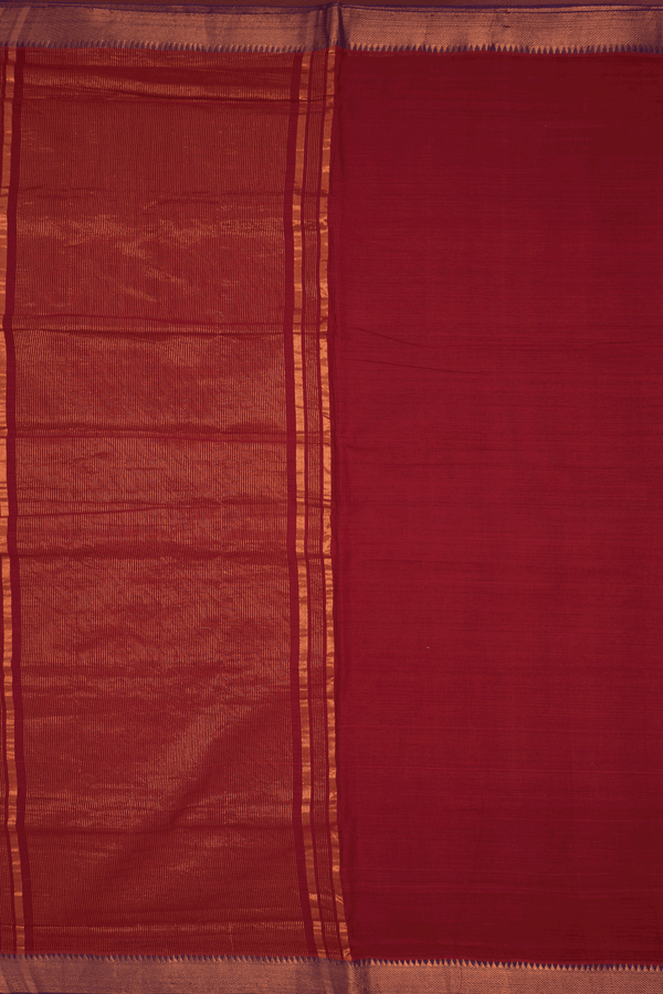 Twill Weave Border Plain Cherry Red Mangalagiri Cotton Saree