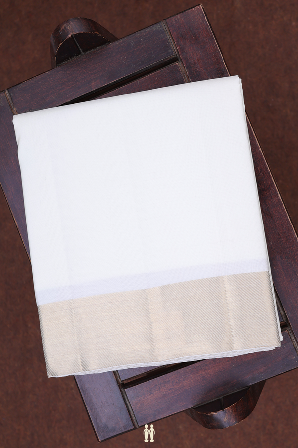 Twill Weave Border White Silk Dhoti With Shirt Material