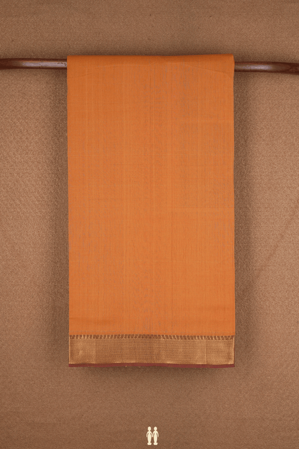 Twill Weave Zari Border Melon Orange Mangalagiri Cotton Saree
