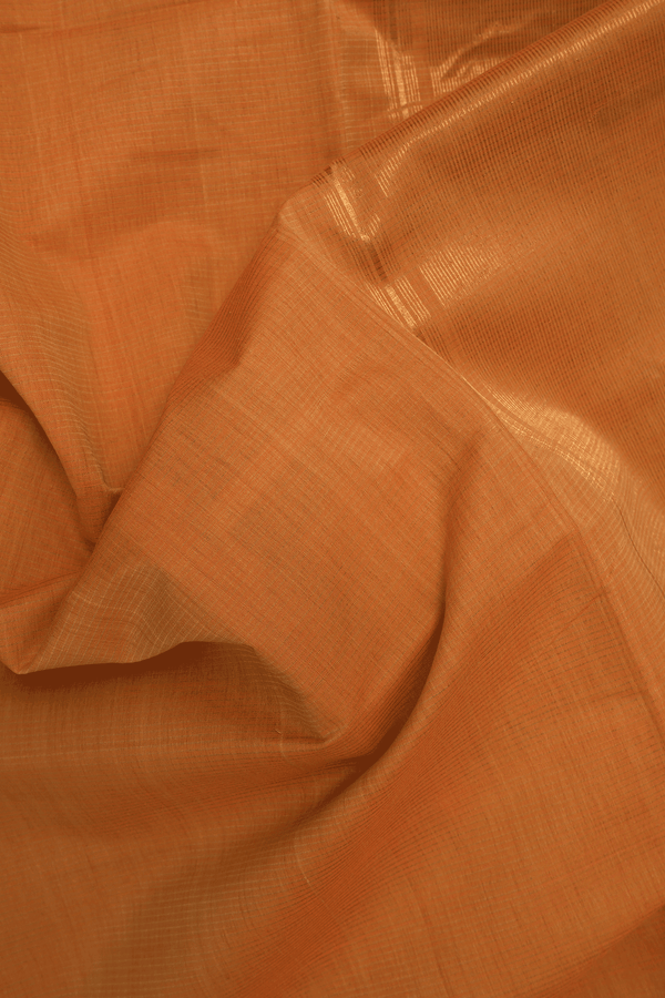 Twill Weave Zari Border Melon Orange Mangalagiri Cotton Saree