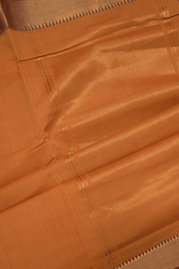 Twill Weave Zari Border Melon Orange Mangalagiri Cotton Saree