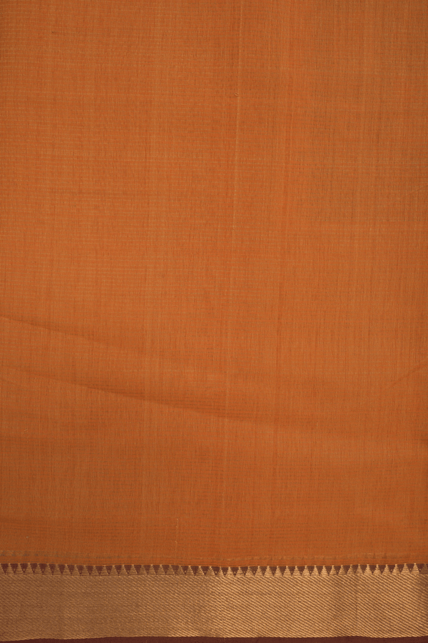 Twill Weave Zari Border Melon Orange Mangalagiri Cotton Saree