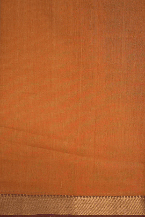 Twill Weave Zari Border Melon Orange Mangalagiri Cotton Saree
