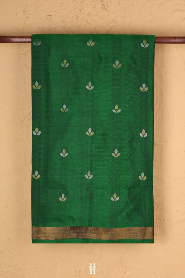 Uppada Silk Saree In Forest Green With Zari Buttas