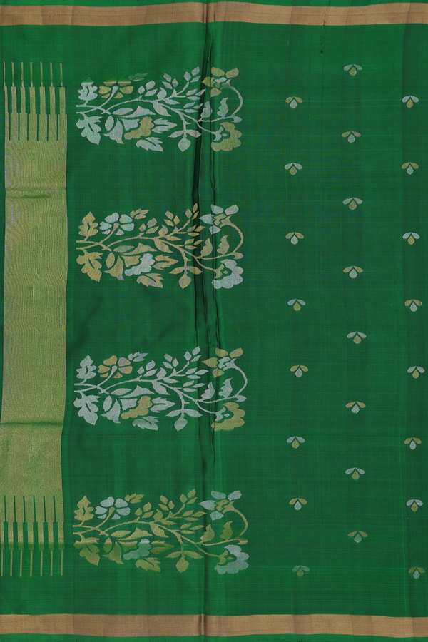 Uppada Silk Saree In Forest Green With Zari Buttas