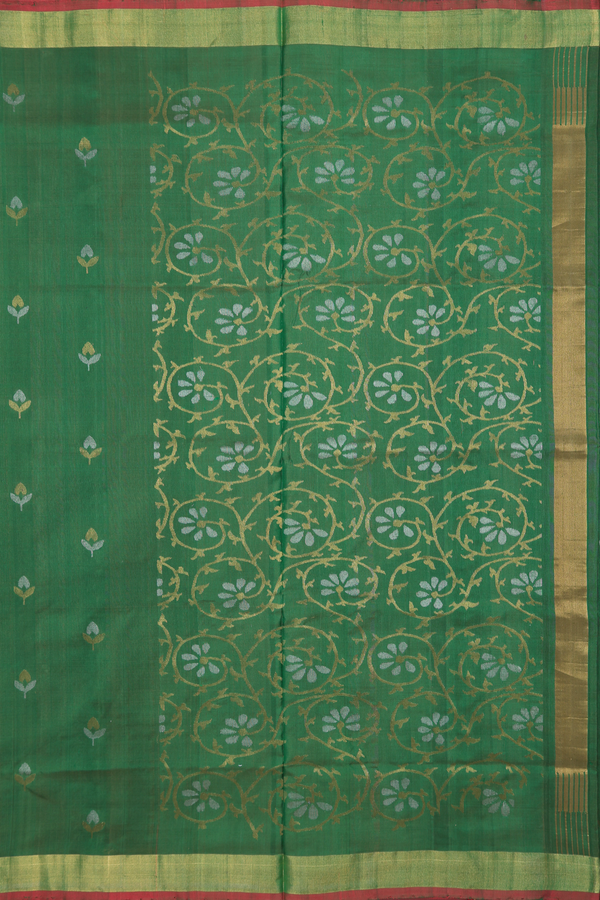 Uppada Silk Saree In Green With Floral Buttas