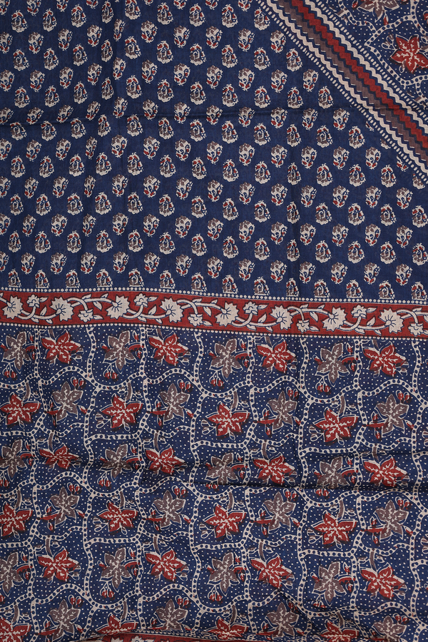 V-neck Floral Design Blue Cotton Salwar Set