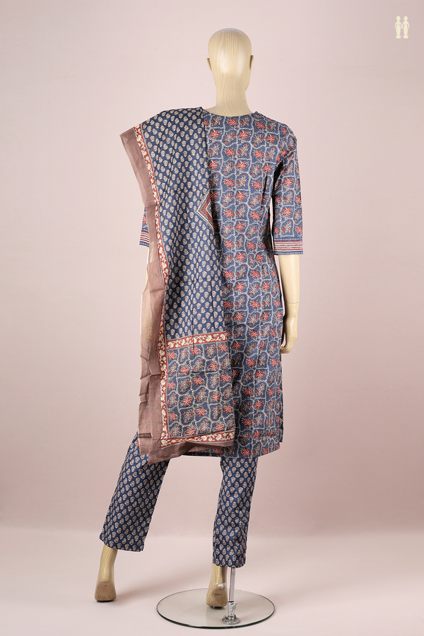 V-neck Floral Design Blue Cotton Salwar Set