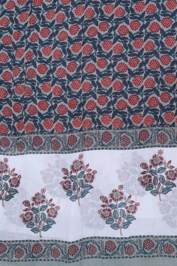 V-Neck Floral Design White Cotton Salwar Set