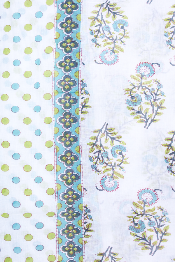 V-Neck Floral Design White Cotton Salwar Set