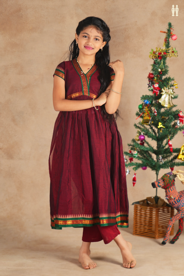 V-Neck Plain Maroon Cotton Top And Bottom