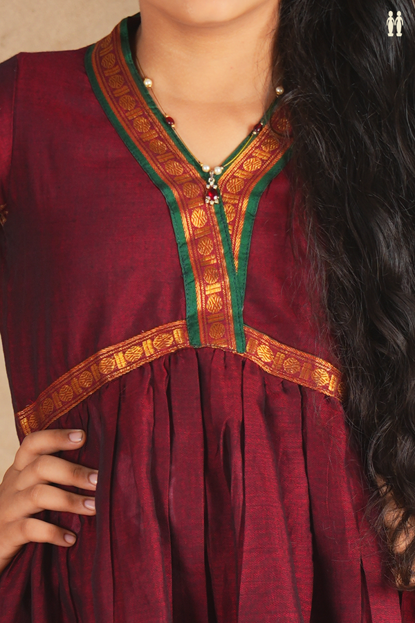 V-Neck Plain Maroon Cotton Top And Bottom