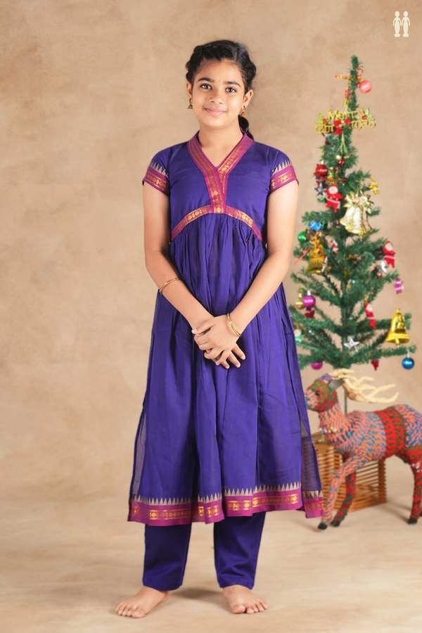 V-Neck Plain Purple Cotton Top And Bottom