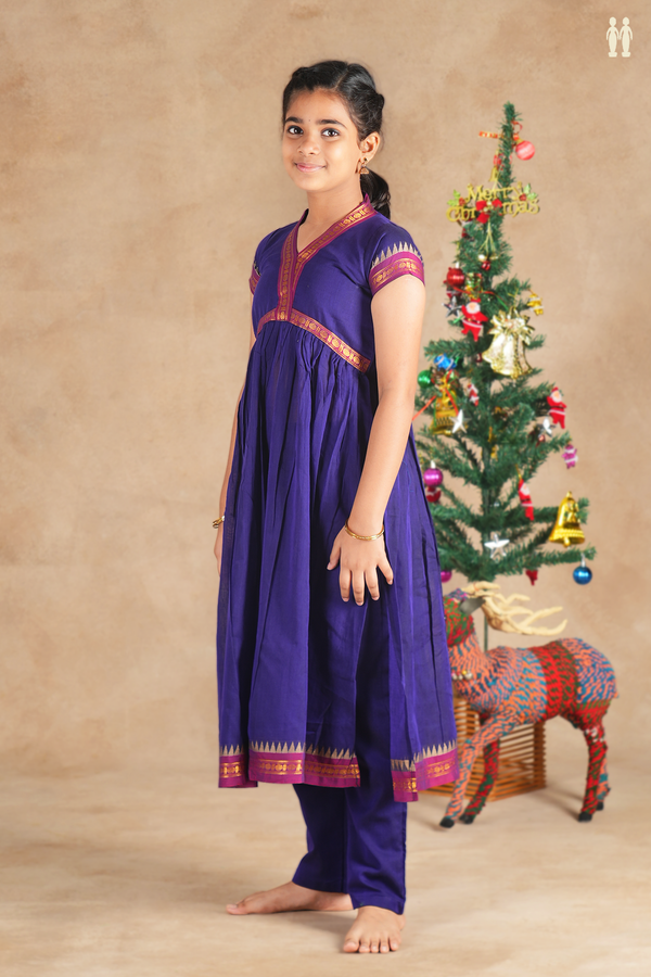 V-Neck Plain Purple Cotton Top And Bottom