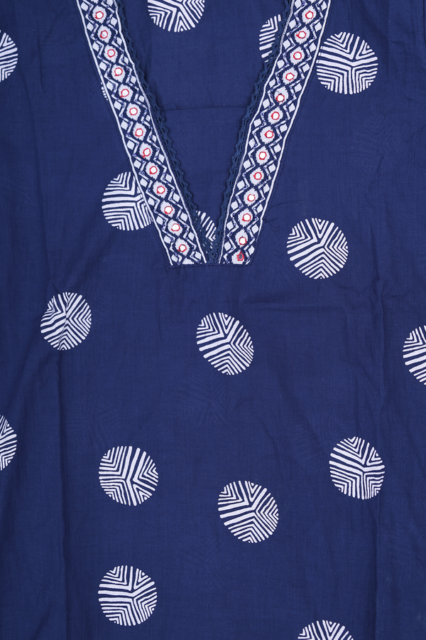 V-neck Printed Design Blue Cotton Salwar Set