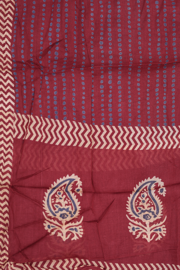 V-Neck Paisley Design Red Cotton Salwar Set